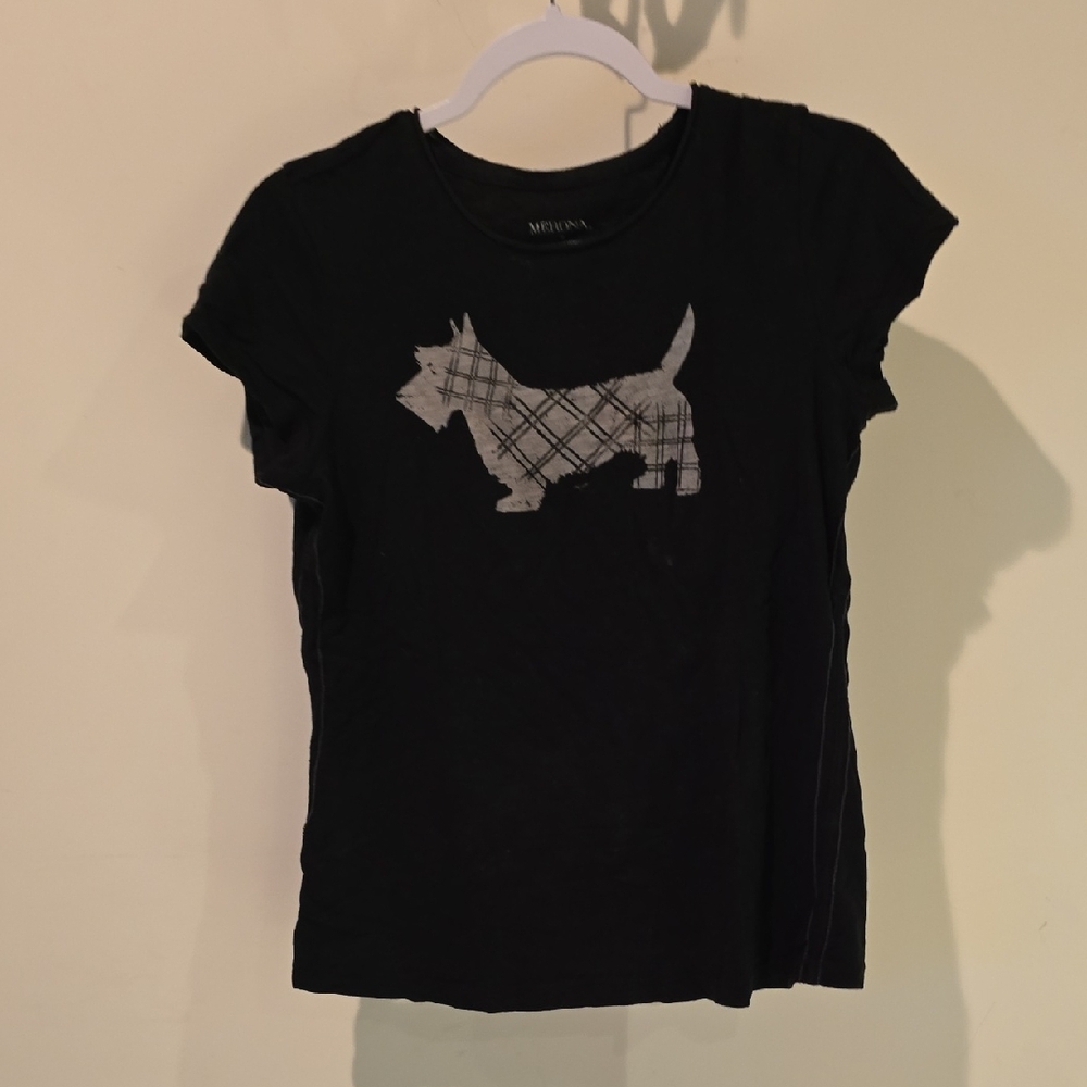 Merona Black Short Sleeve Tee with Plaid Dog Design